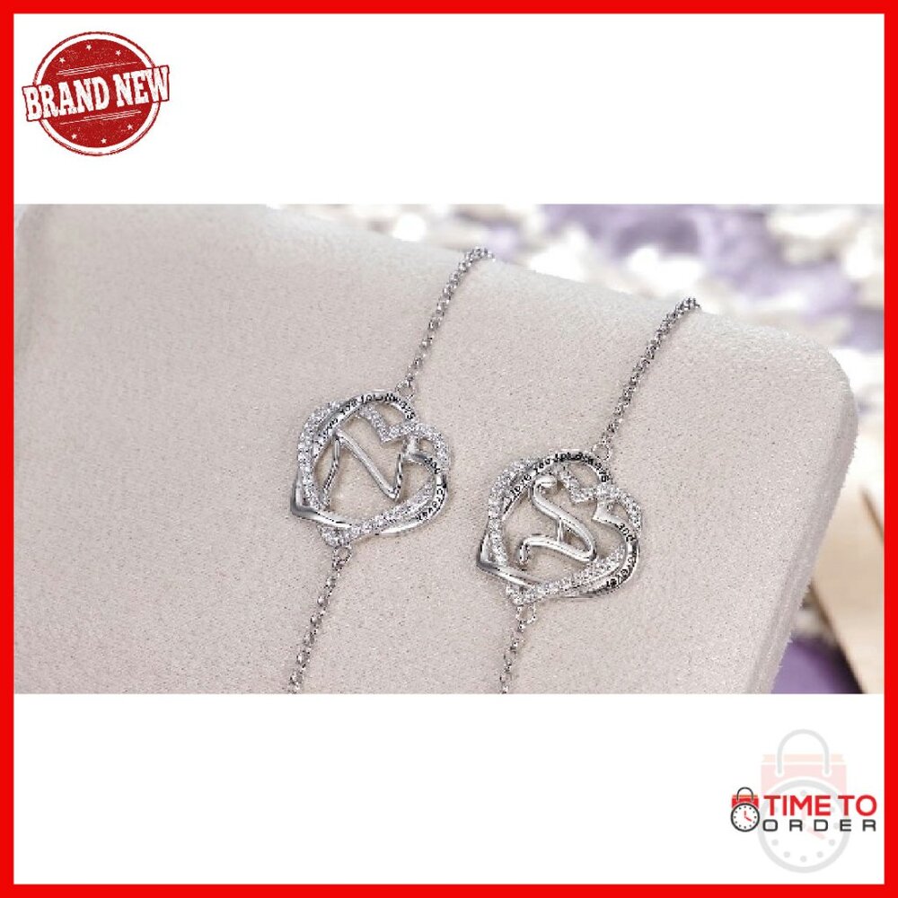 Sterling Silver Double Heart Initial Bracelet Adj… - image 8